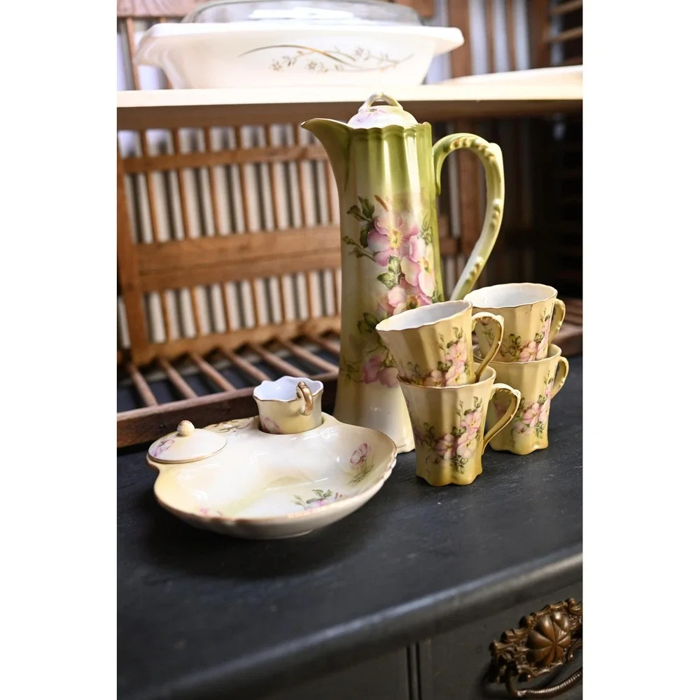Vintage Nippon Hand Painted Chocolate Pot Serving Set